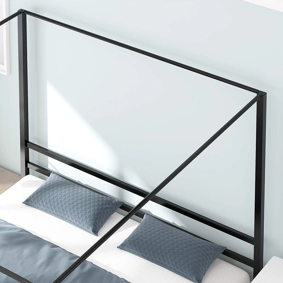 Queen Size Black Metal Canopy Bed Frame with Headboard C810