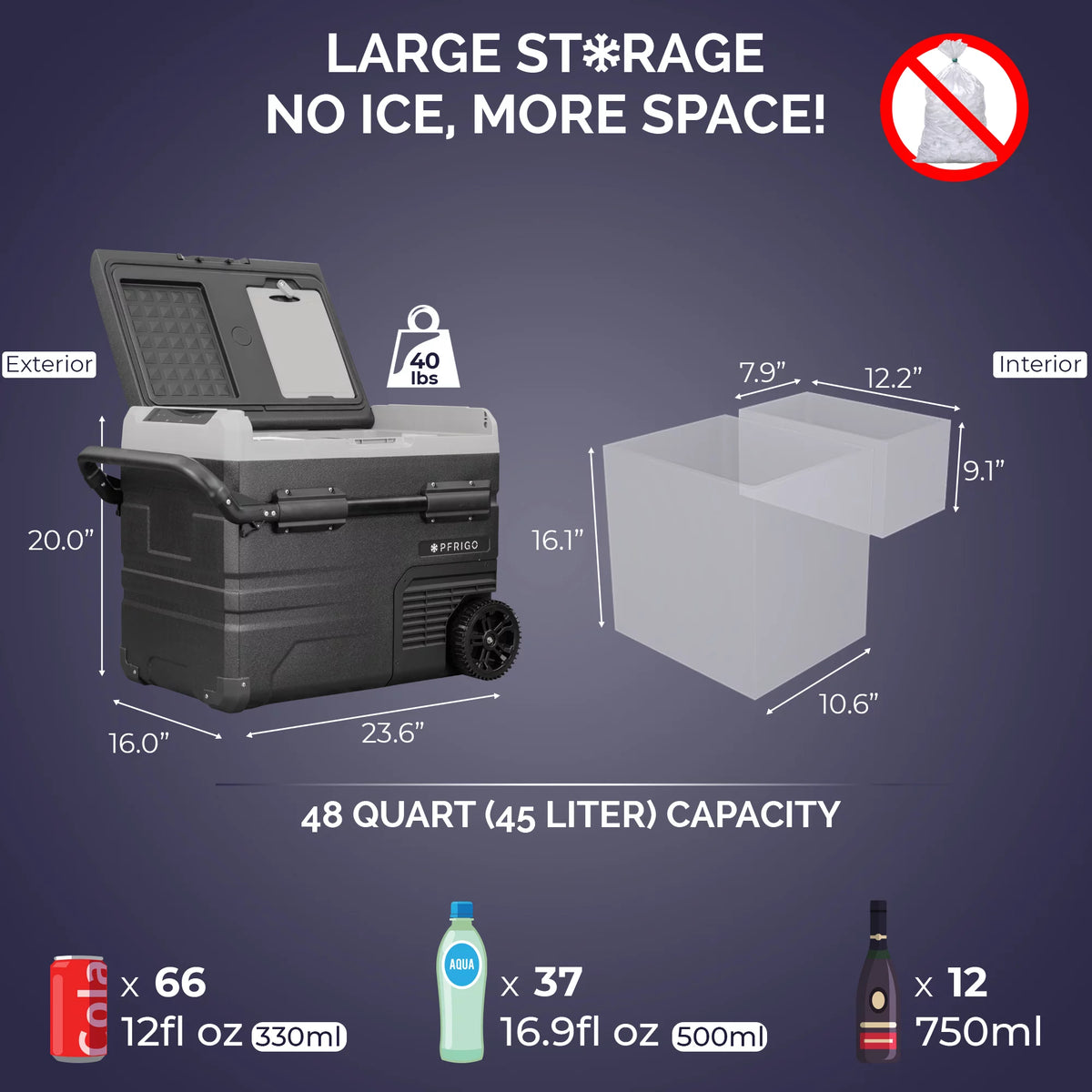 Portable 12v Car Fridge 48 Quart with Rolling Wheels H69894