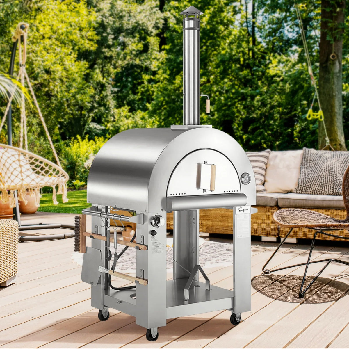 Wood or Gas Burning Outdoor Pizza Oven with Accessories in Stainless Steel I939