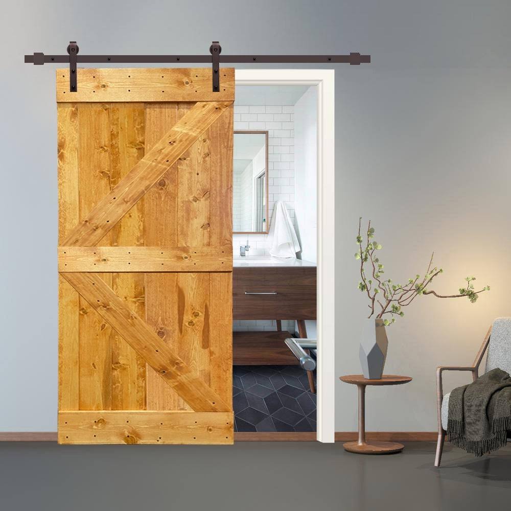 Colonial Maple Stained Pine Wood Interior Sliding Barn Door with Hardware Kit X549