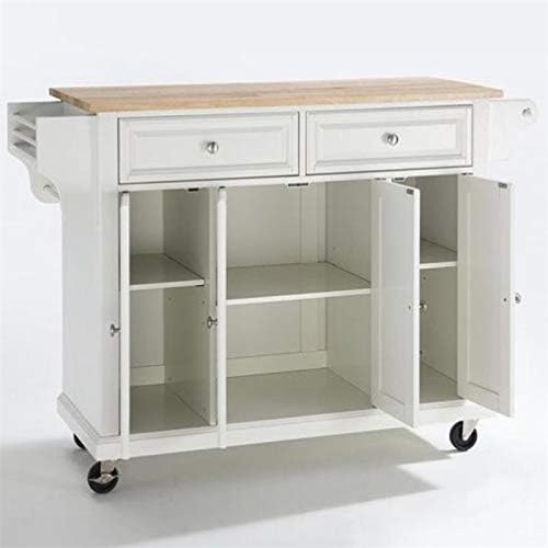 Natural Wood Top Kitchen Cart in White E664936