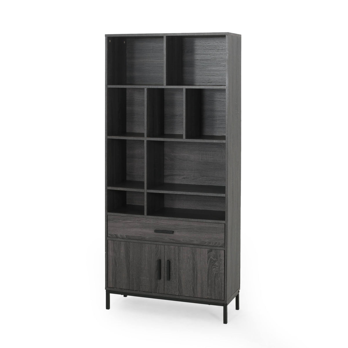 Dark Gray Black Faux Wood Cube Bookcase P53402