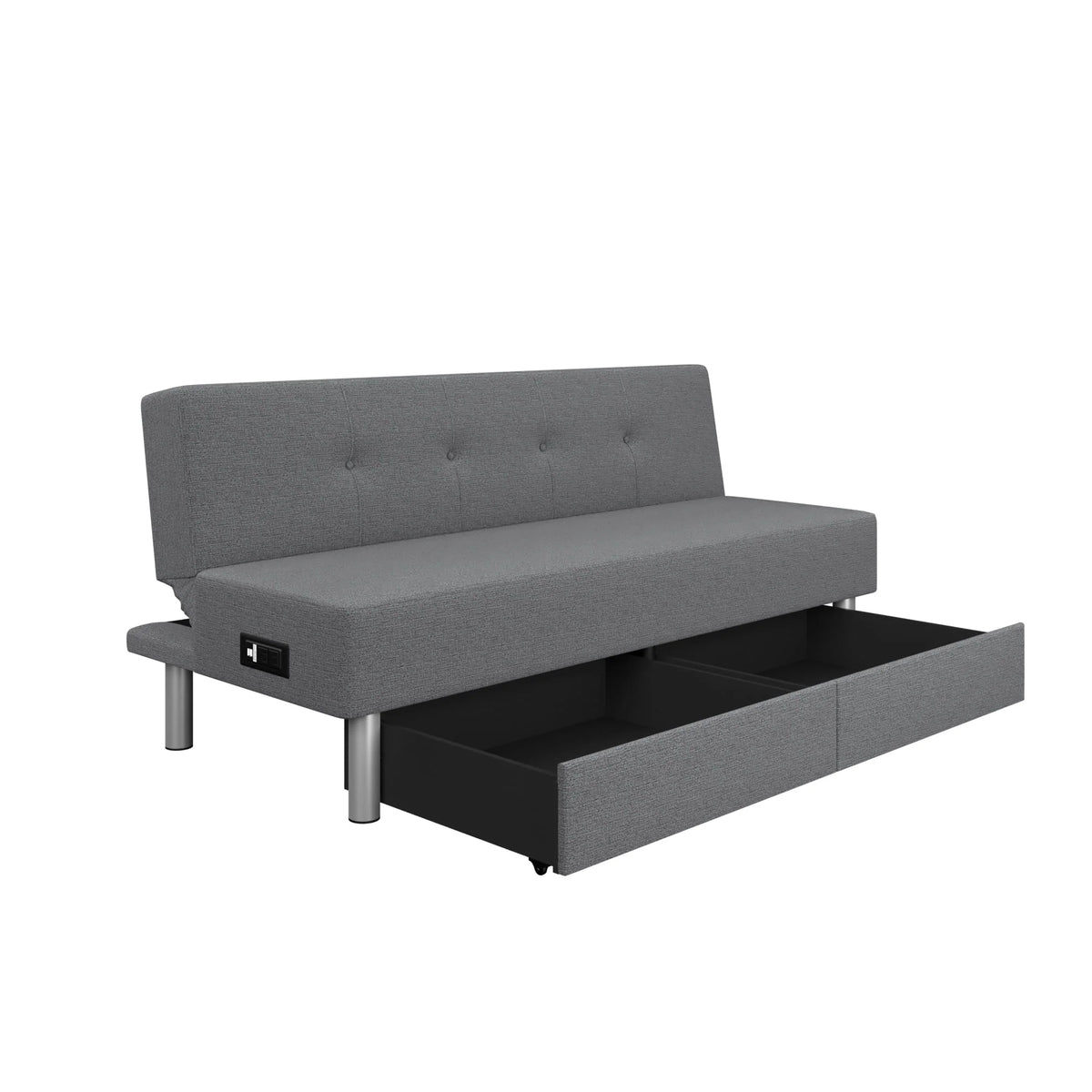 Gray Fabric Futon with Storage and Power E40535