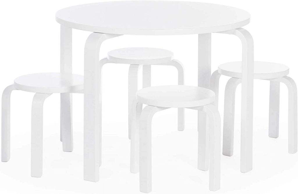 White Stacking Bentwood Kids Table and Chairs Set V4132
