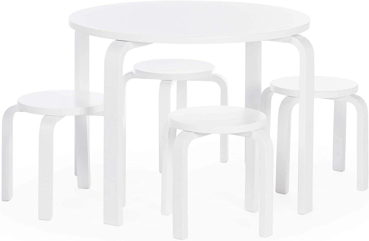 White Stacking Bentwood Kids Table and Chairs Set V4132