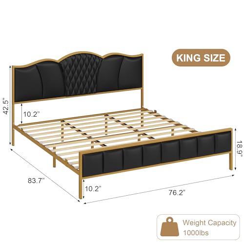 King Faux Leather Platform Bed Frame with Headboard C263