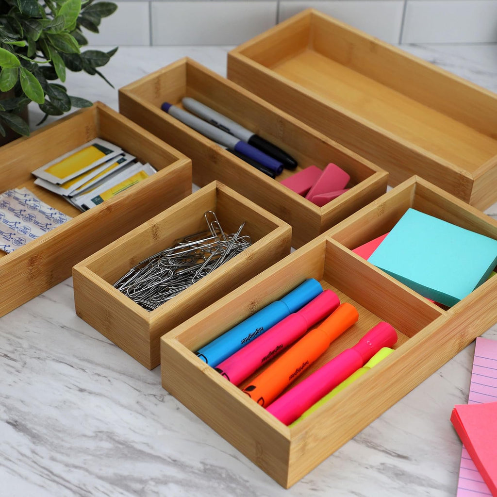 5 Piece Bamboo Wood Drawer Organizer Tray V906090