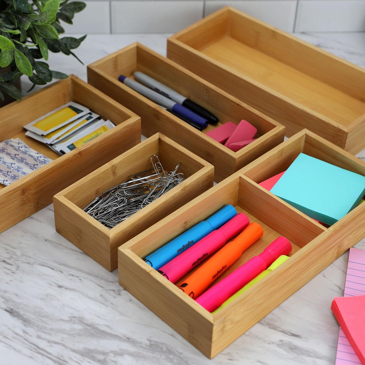 5 Piece Bamboo Wood Drawer Organizer Tray V906090