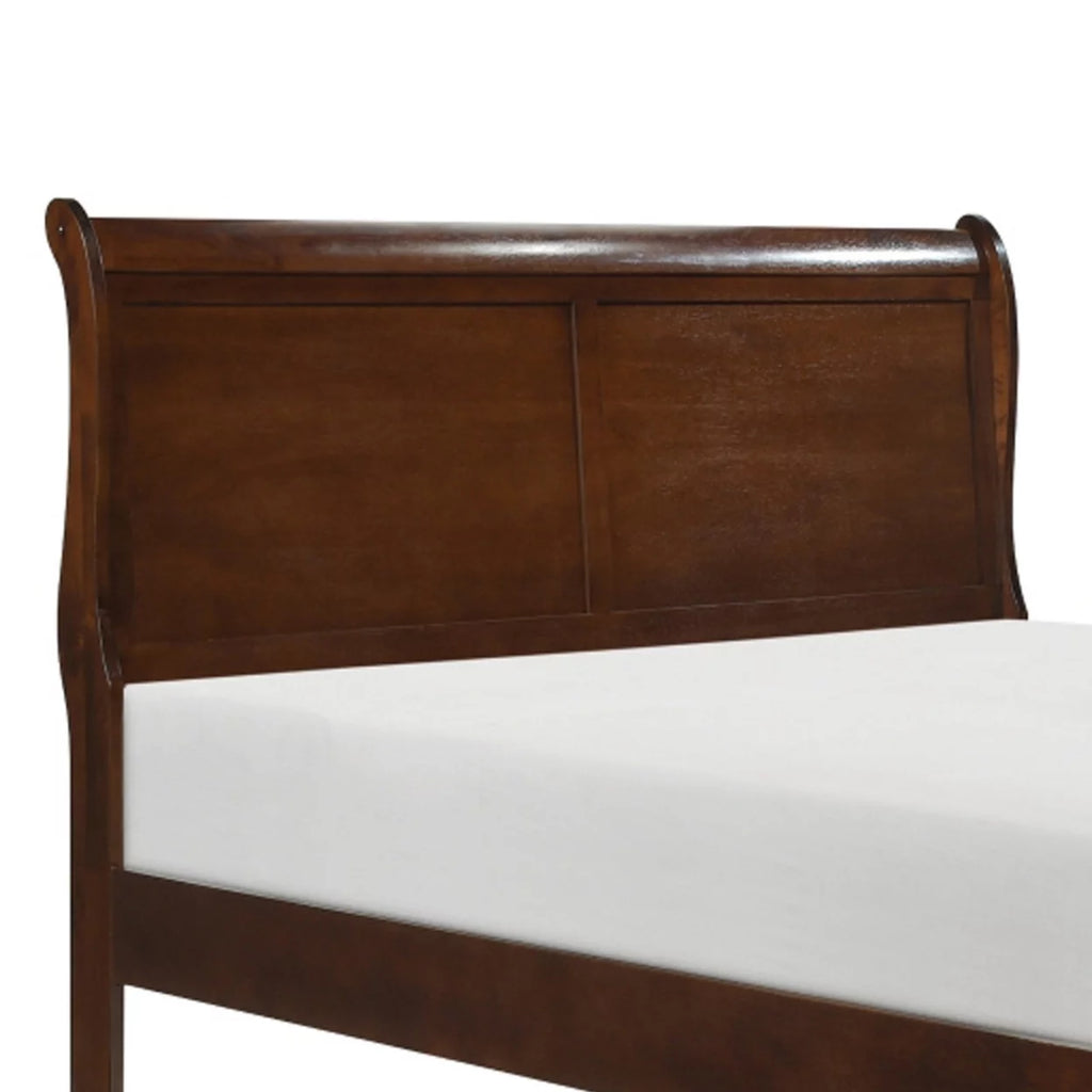 Queen Sleigh Bed Wood Frame Brown Cherry Finish W126