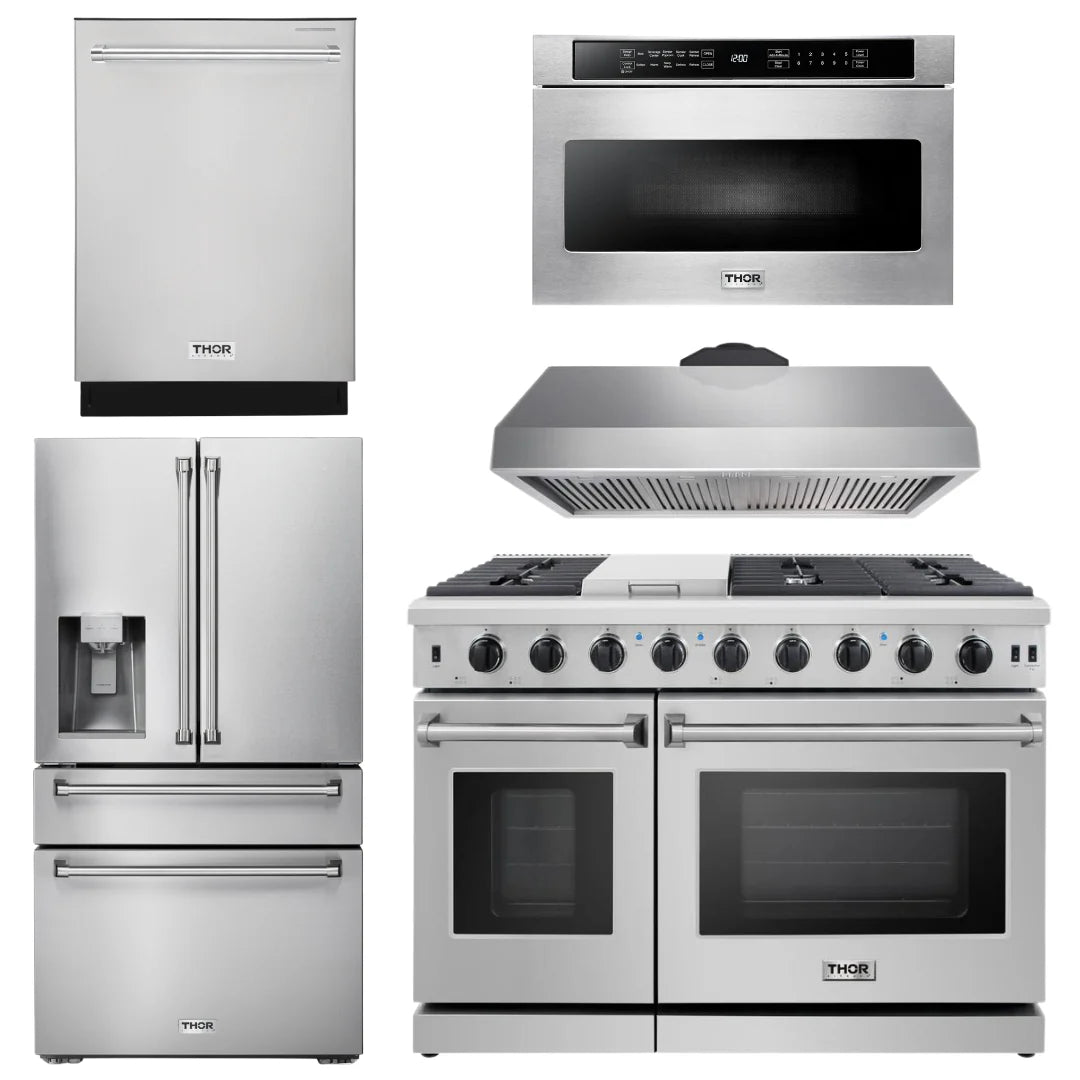48 Gas Range, Range Hood, Dishwasher, Refrigerator, Microwave V448