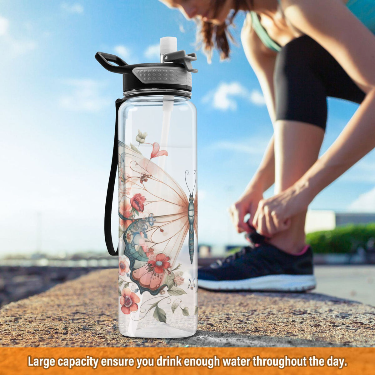 Clear 32oz Tritan Sports Water Bottle with Straw L27175