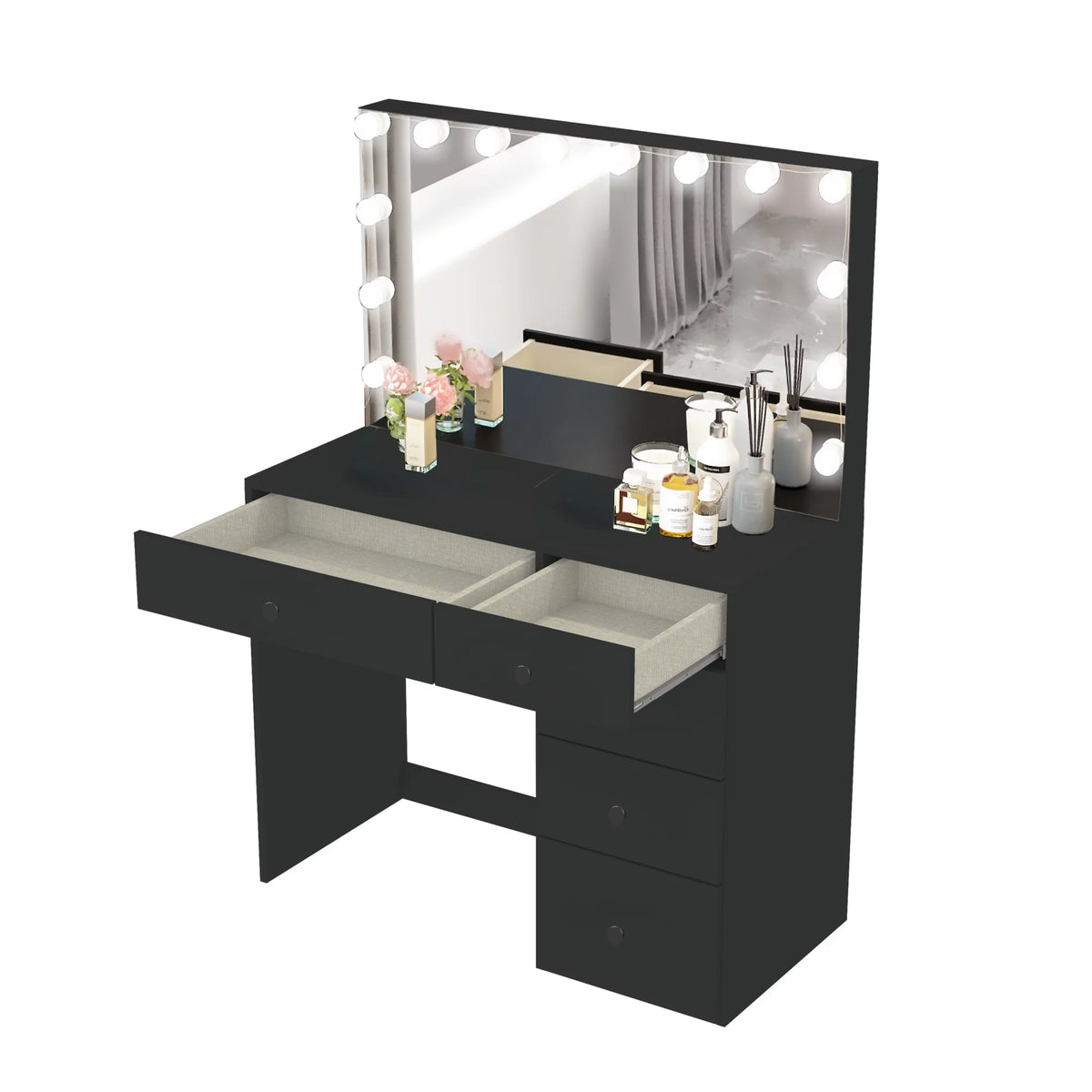 Black Makeup Vanity Table with 5 Drawers C7646