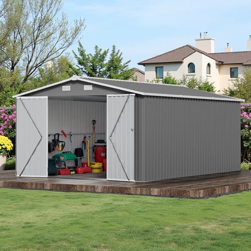 Light Gray Resin Outdoor Storage Shed with Floor & Window F64990