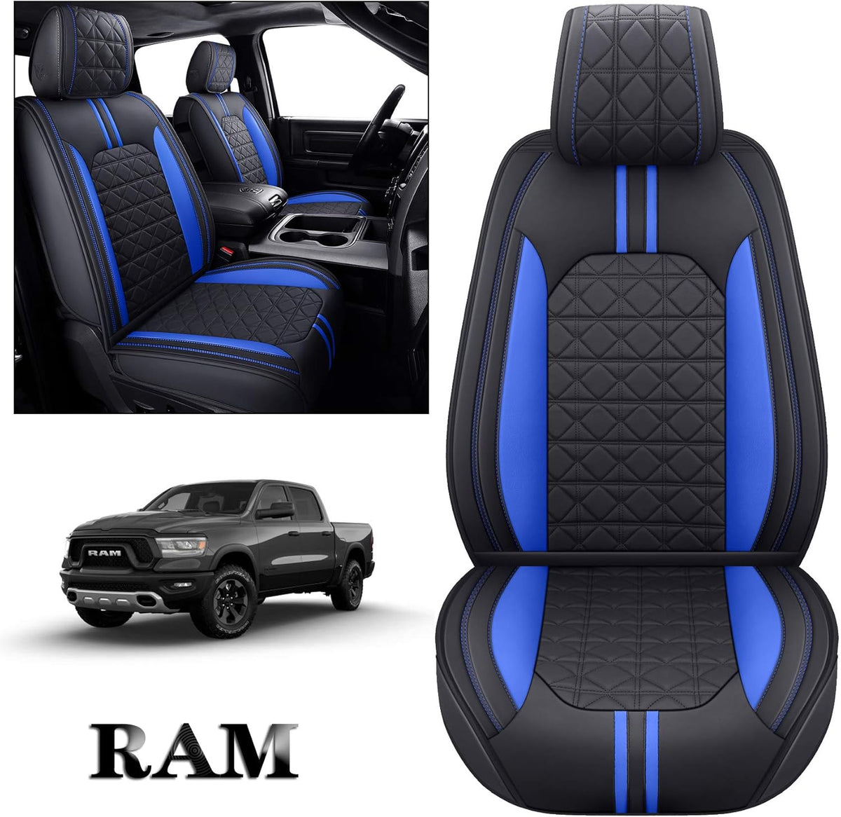 Waterproof Leather Seat Covers 5 PCS Full Set Black Blue C2615