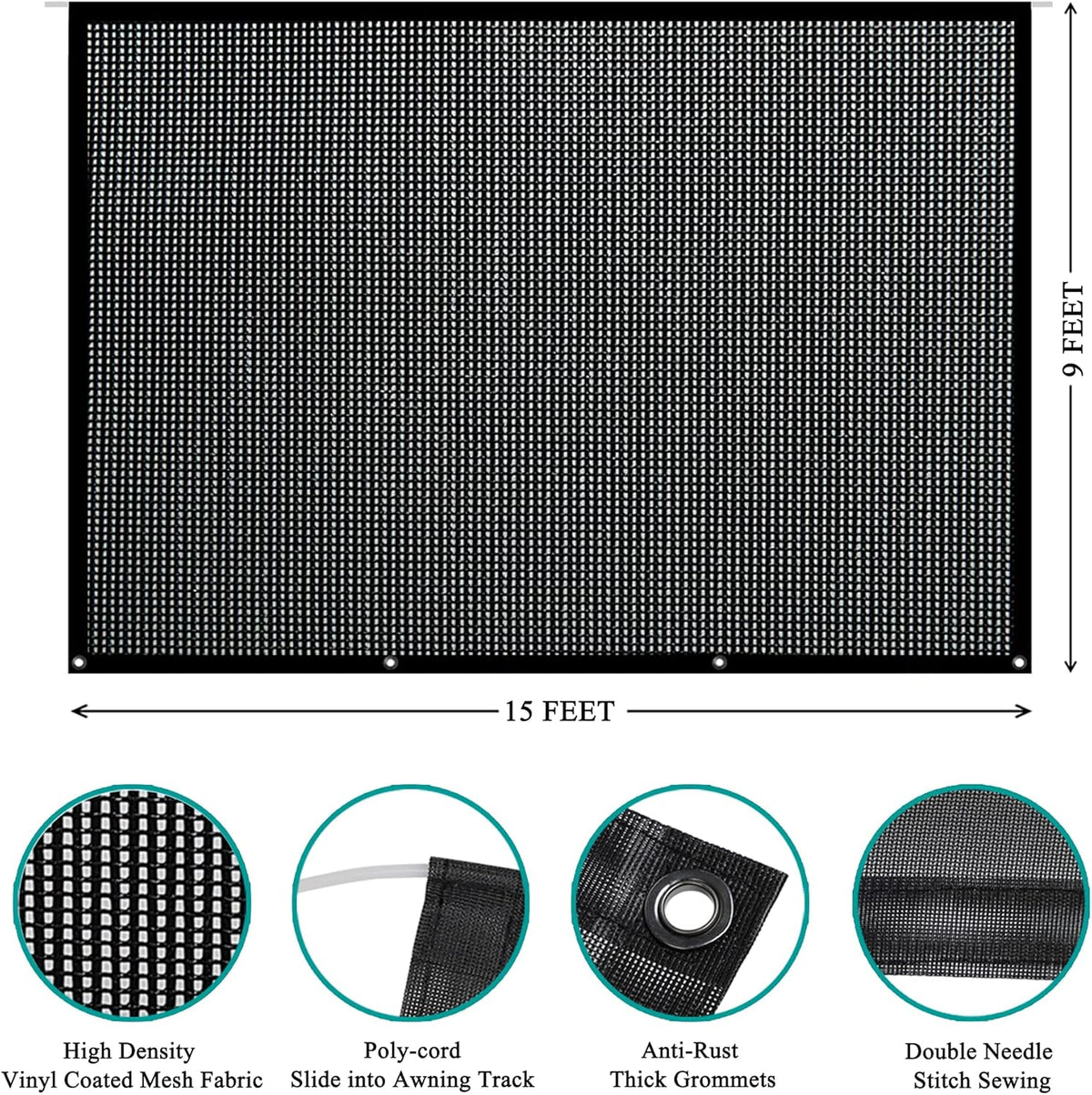 9' X 15' Black Mesh Sun Shade Screen V63687