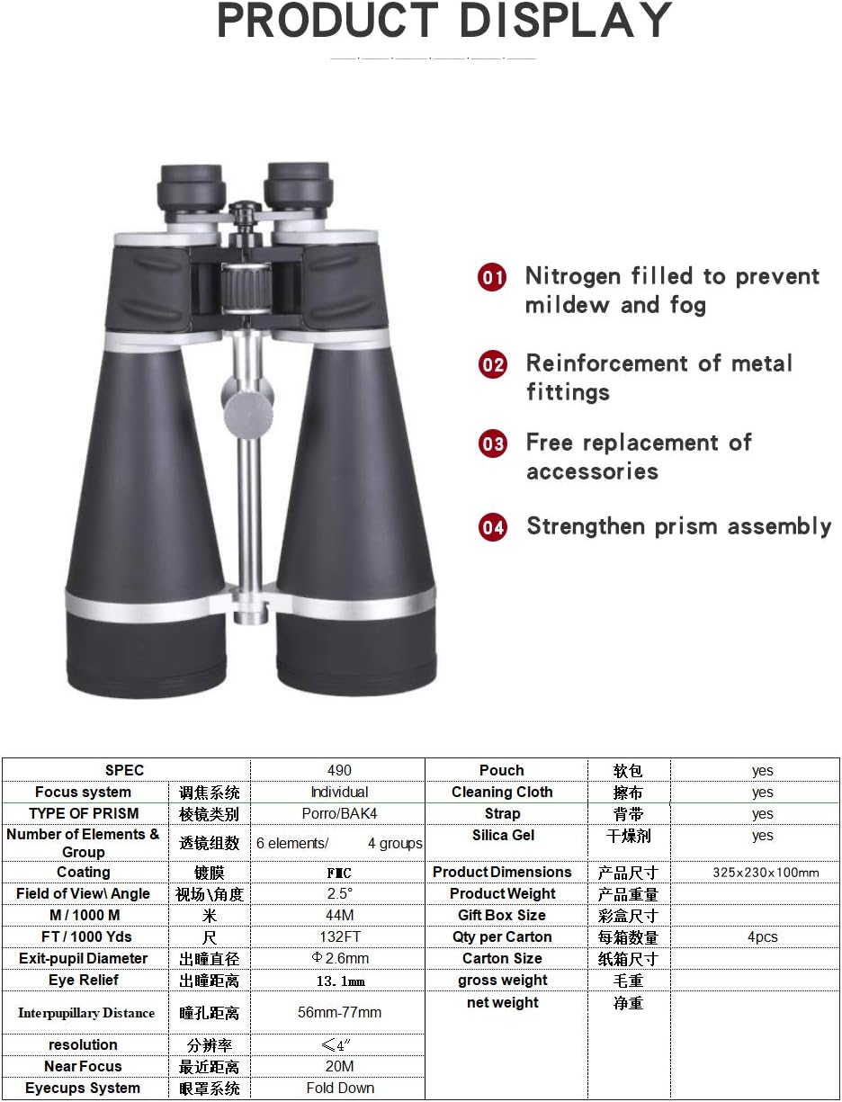 30X80 BAK4 Waterproof Astronomy Binoculars with Carrying Case Y715