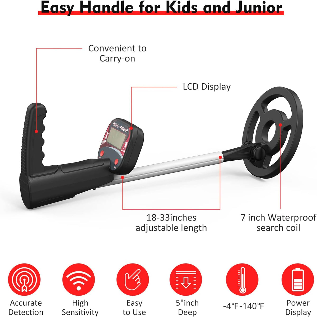Metal Detectors for Kids, 7-inch Waterproof Search Coil, Adjustable Stem, LCD Screen, Pack of 2 X23421