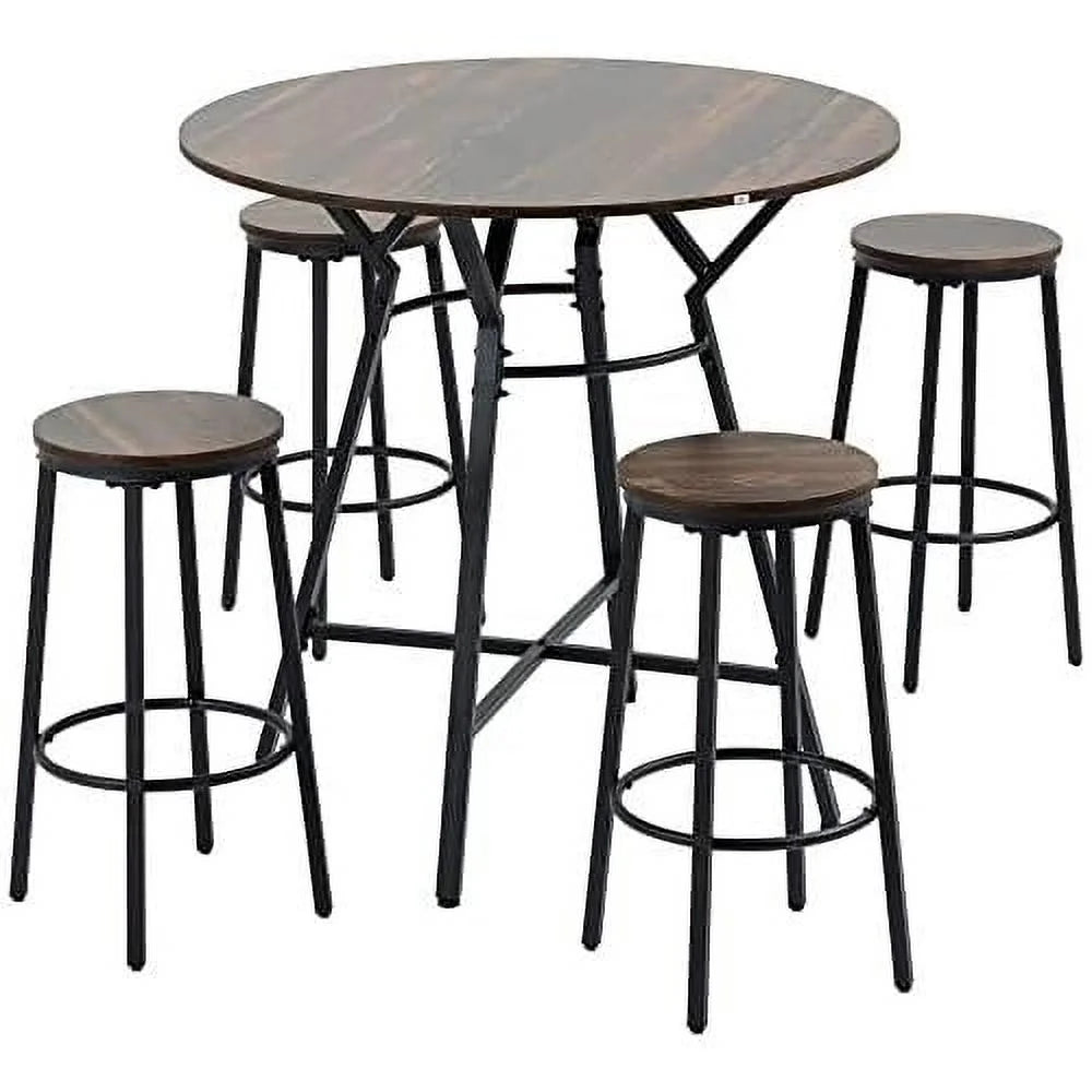 5-Piece Bar Table and Chairs Set Black Brown X535725