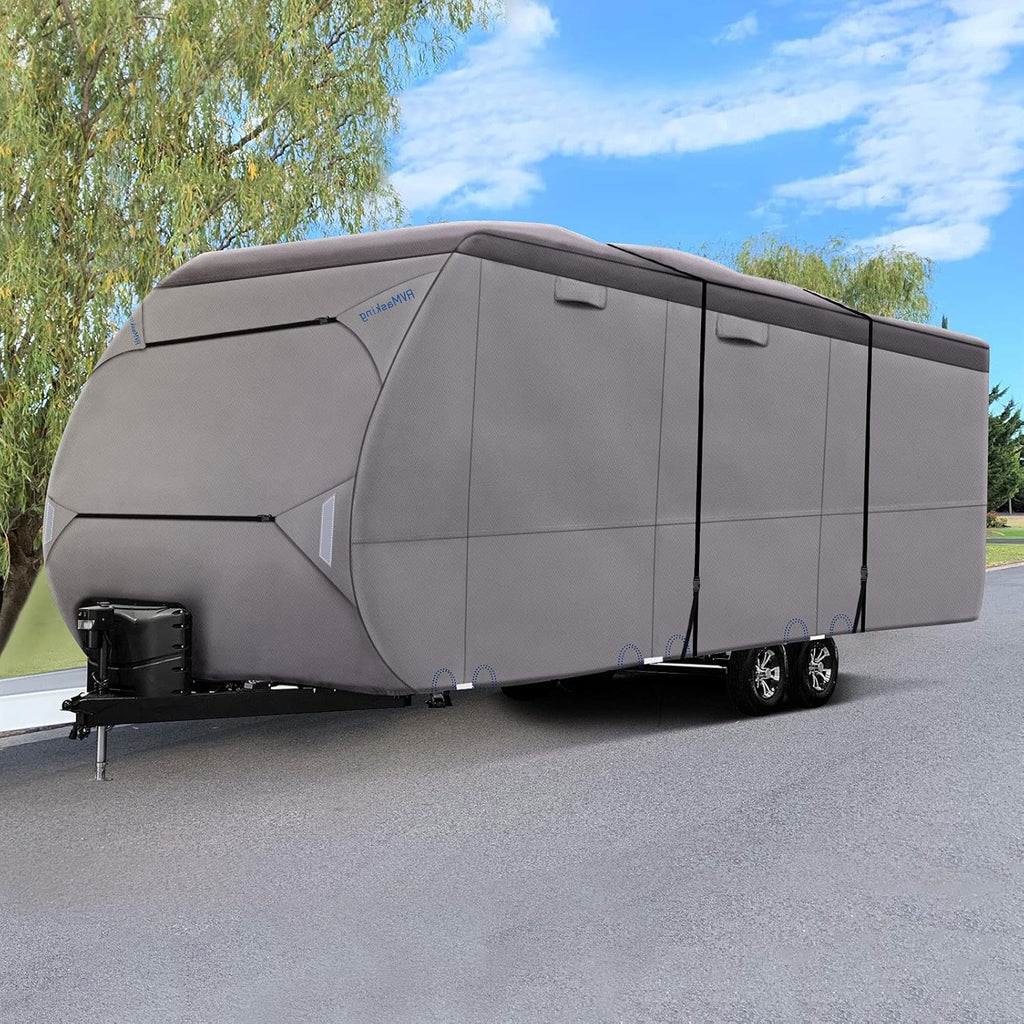 Upgraded Waterproof 500D Travel Trailer Cover with 4 Tire Covers, Tongue Jack Cover F98600