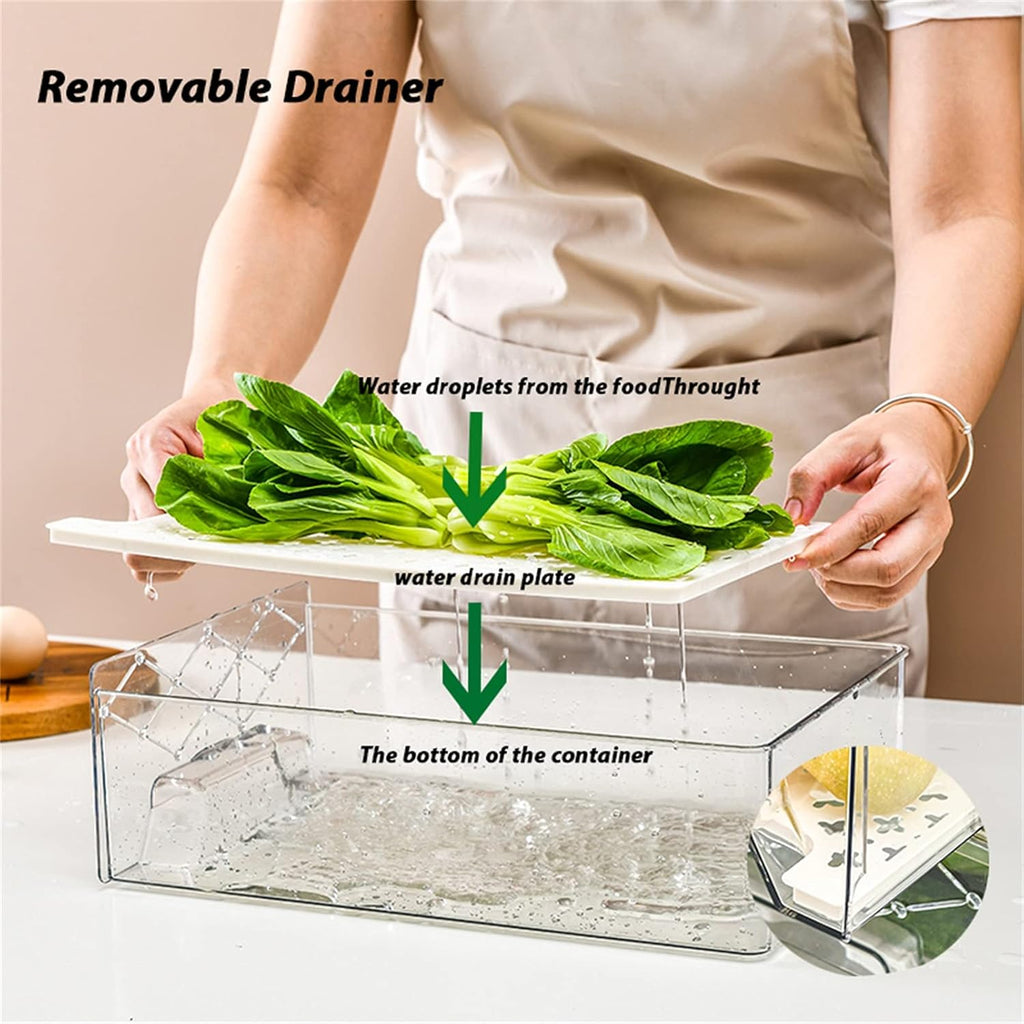 Plastic Stackable Fridge Organizer Bins with Removable Drain Tray, 2 Pack Y1597