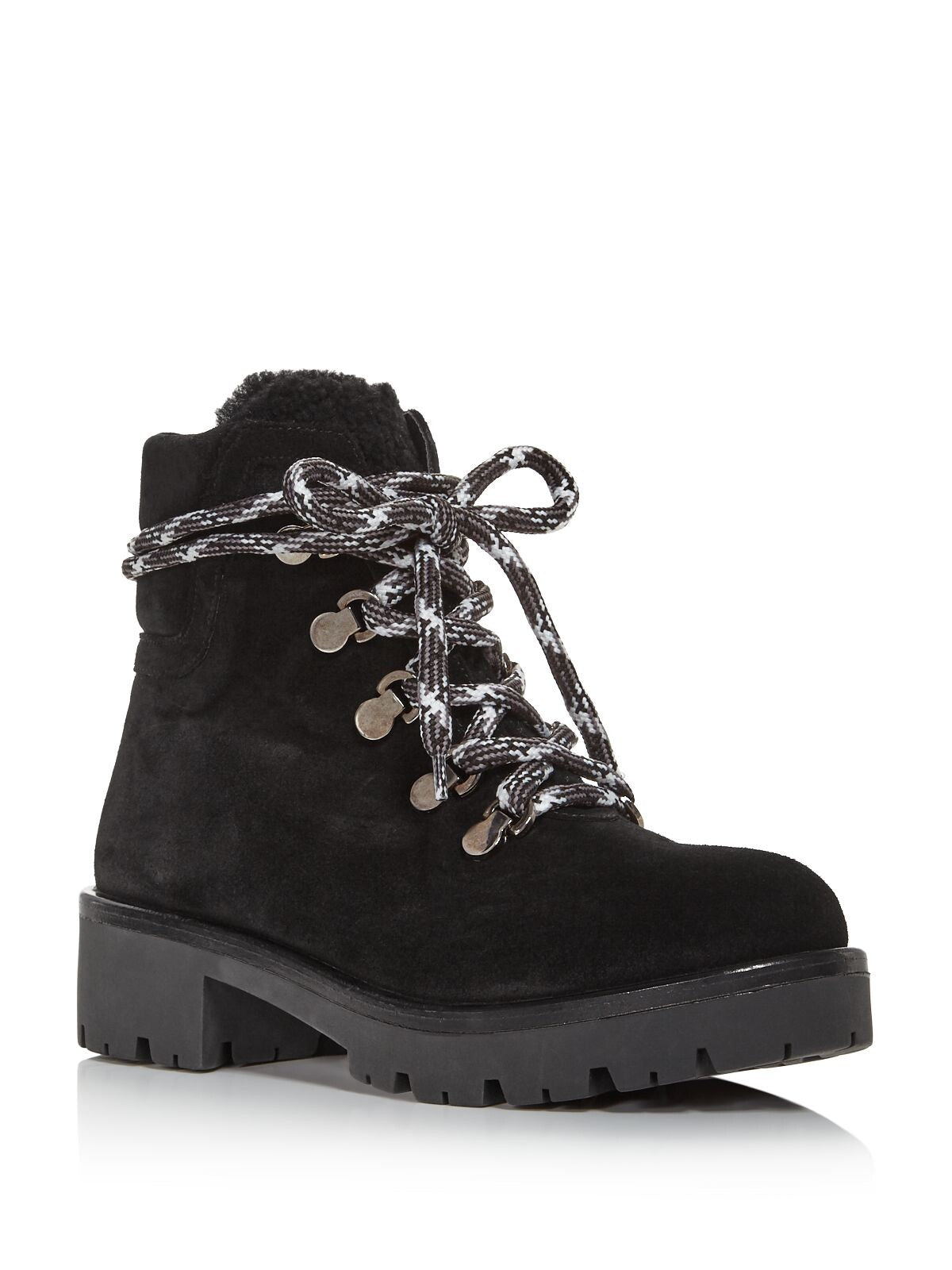 Black Lug Sole Leather Lace-Up Booties O547