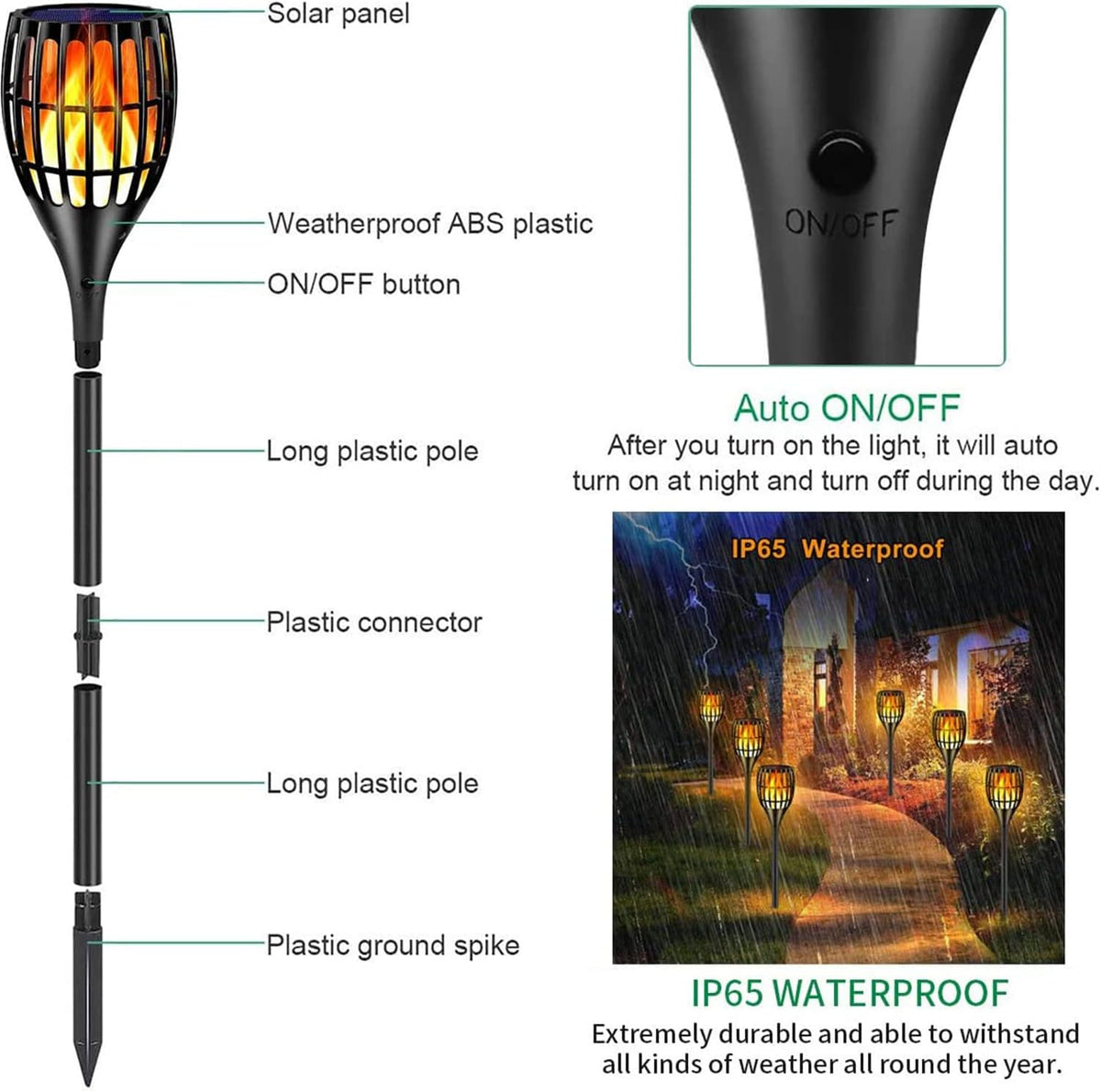 43 Flickering Flames Solar Torch Light, 4 Pack Z468