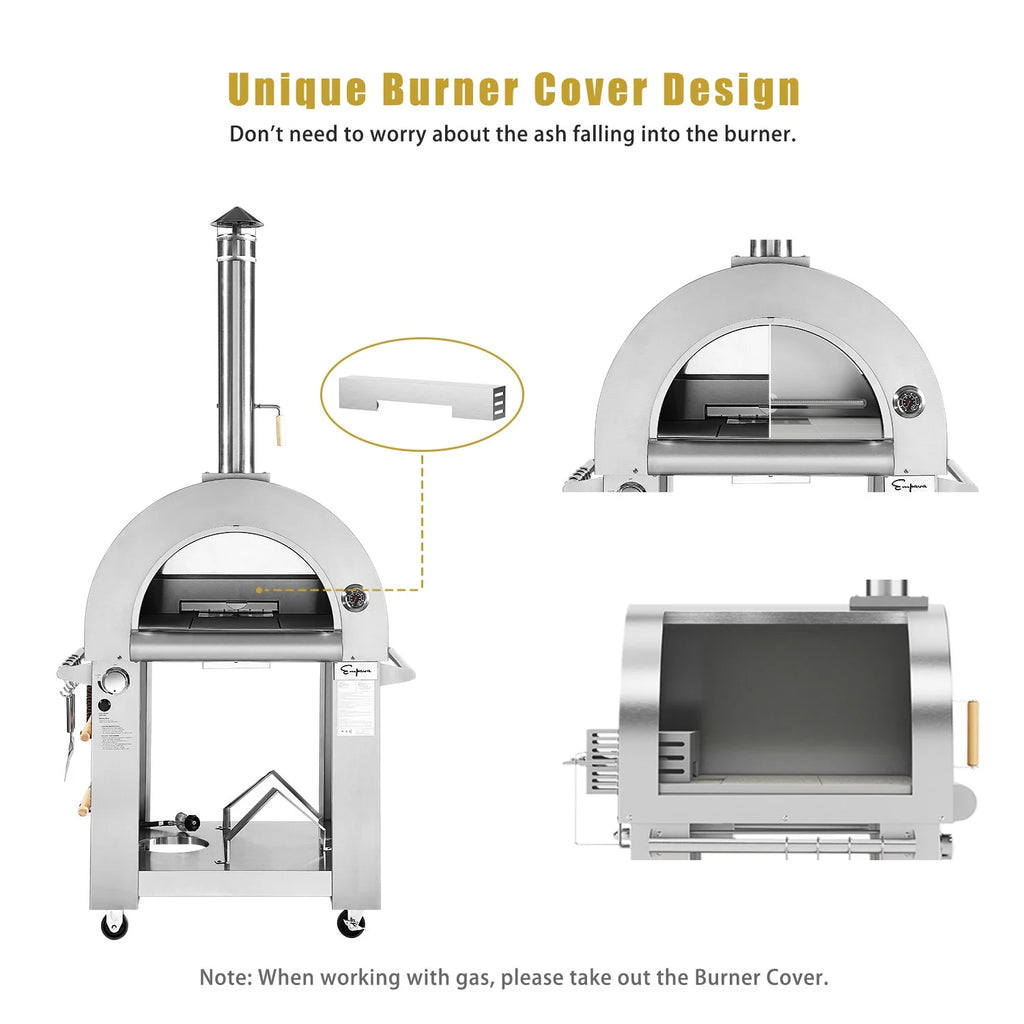 Wood or Gas Burning Outdoor Pizza Oven with Accessories in Stainless Steel I939