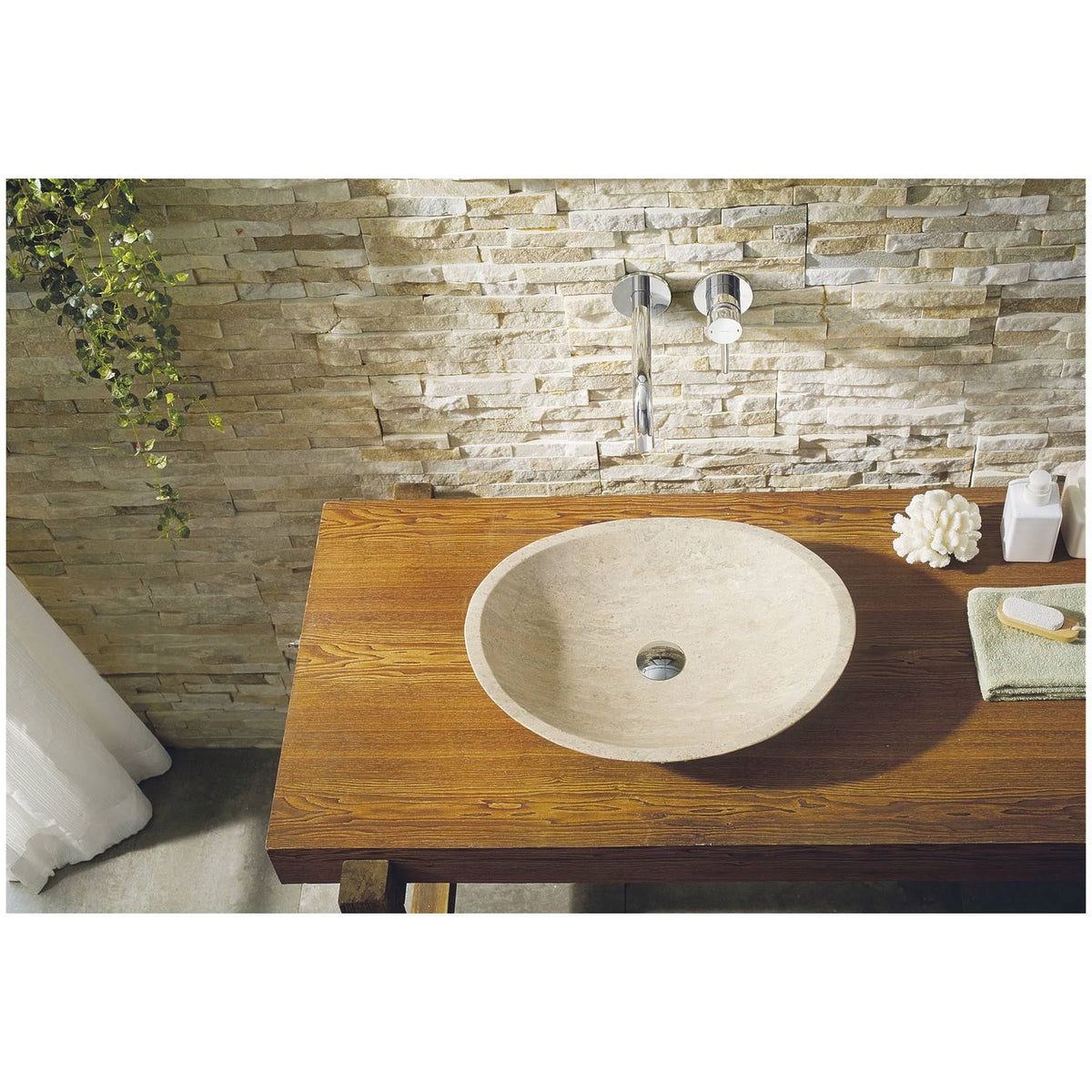 Beige Travertine Marble Bathroom Vessel Sink E1912