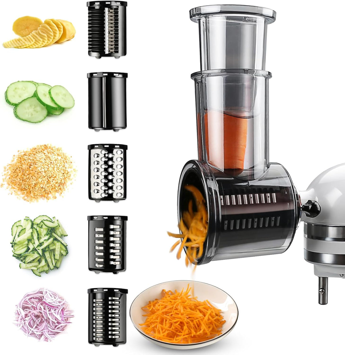 Slicer Shredder Attachments for KitchenAid Stand Mixers with 5 Blades T4178