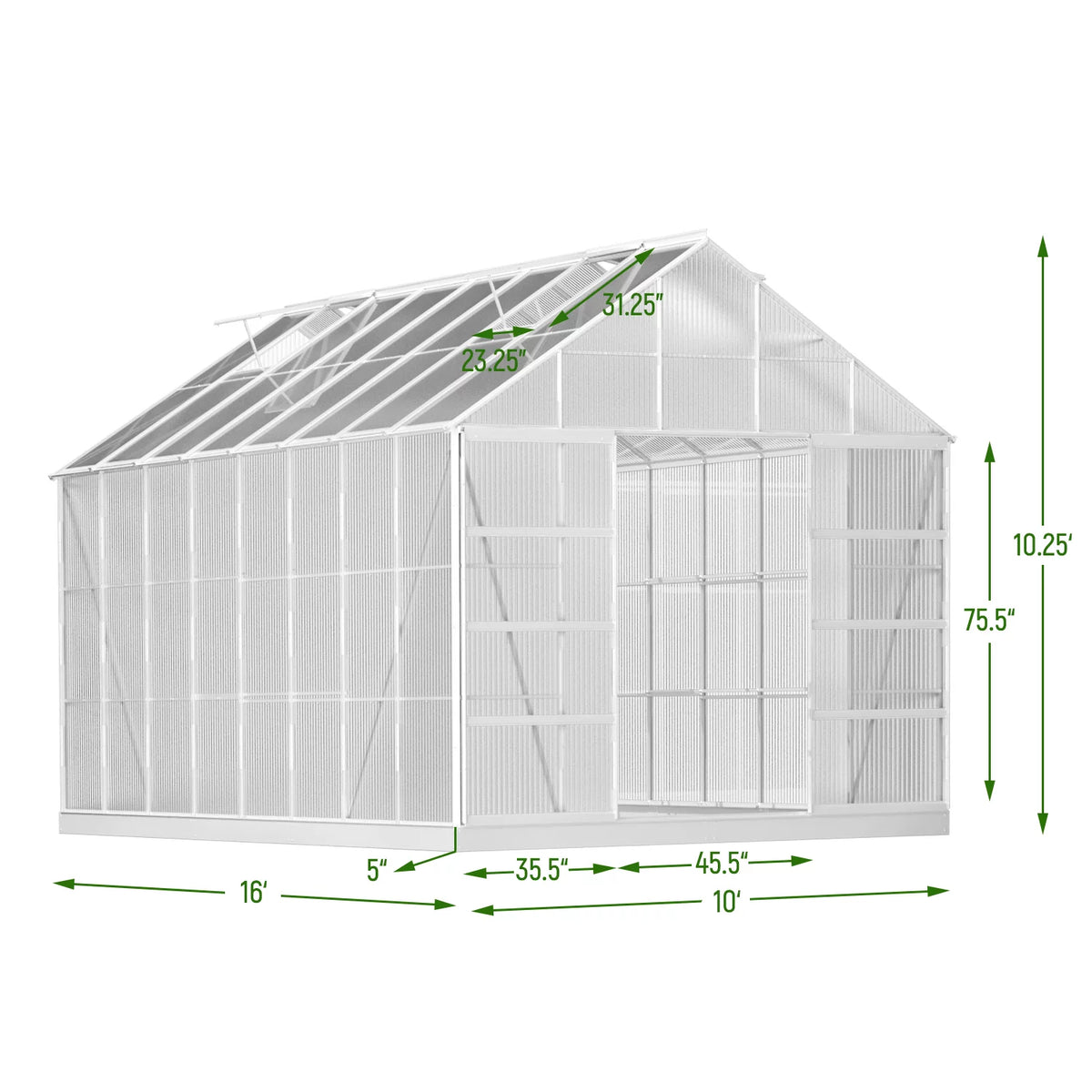 10' x 16' Walk-in Greenhouse with Aluminum Frame and Adjustable Roof Vent B1842
