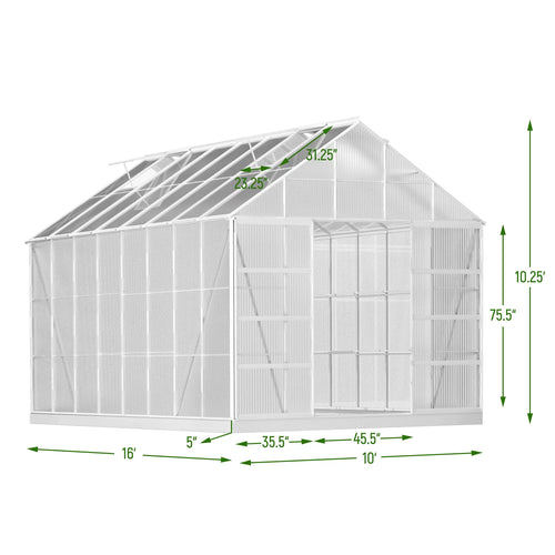 10' x 16' Walk-in Greenhouse with Aluminum Frame and Adjustable Roof Vent B1842