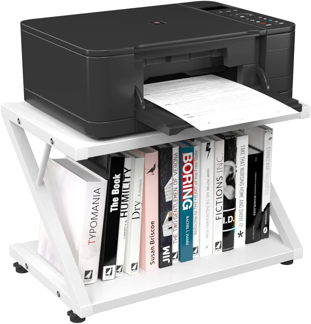 White 2 Tier Wood Printer Stand with Metal Frame A444