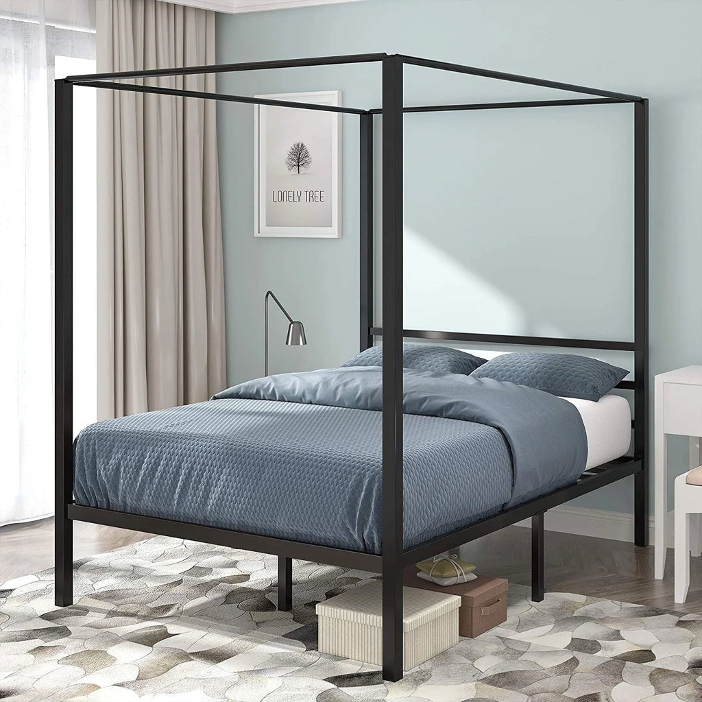 Queen Size Black Metal Canopy Bed Frame with Headboard C810