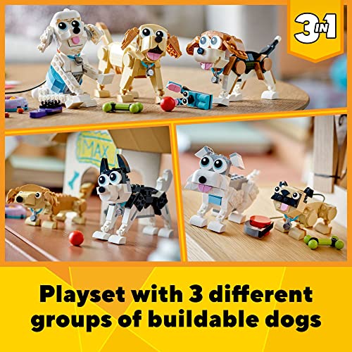 LEGO Creator 3 in 1 Adorable Dogs Building Toy Set, Featuring Dachshund, Beagle, Pug, Poodle, Husky, and Labrador Figures M686384