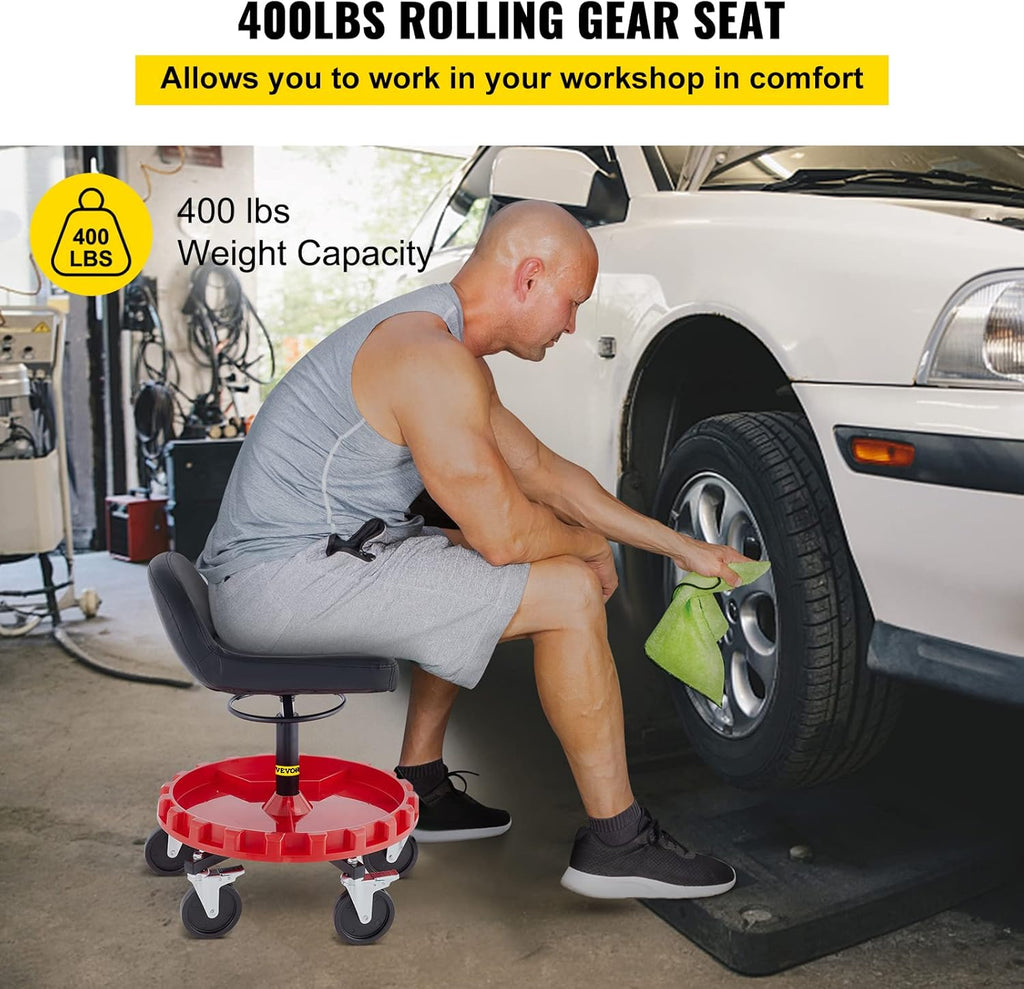 Pneumatic Stool, 400 LBS, 22” to 26” Adjustable Height, Round Shop Stool with Parts Tray R67758