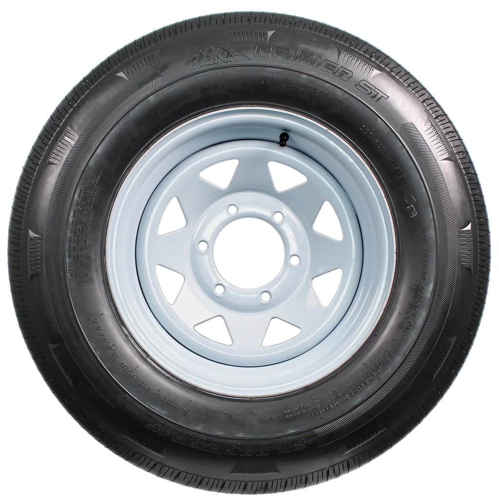 ST225/75R15 15 D 6 Lug White Spoke Trailer Tire On Rim Y85365