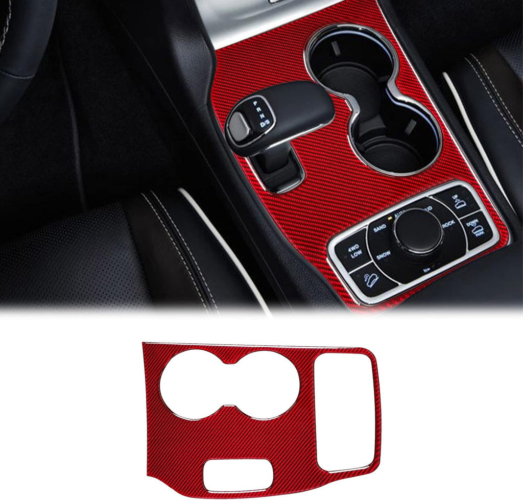 Red Carbon Fiber Gear Shift Box Water Cup Holder Panel Cover Sticker T42147
