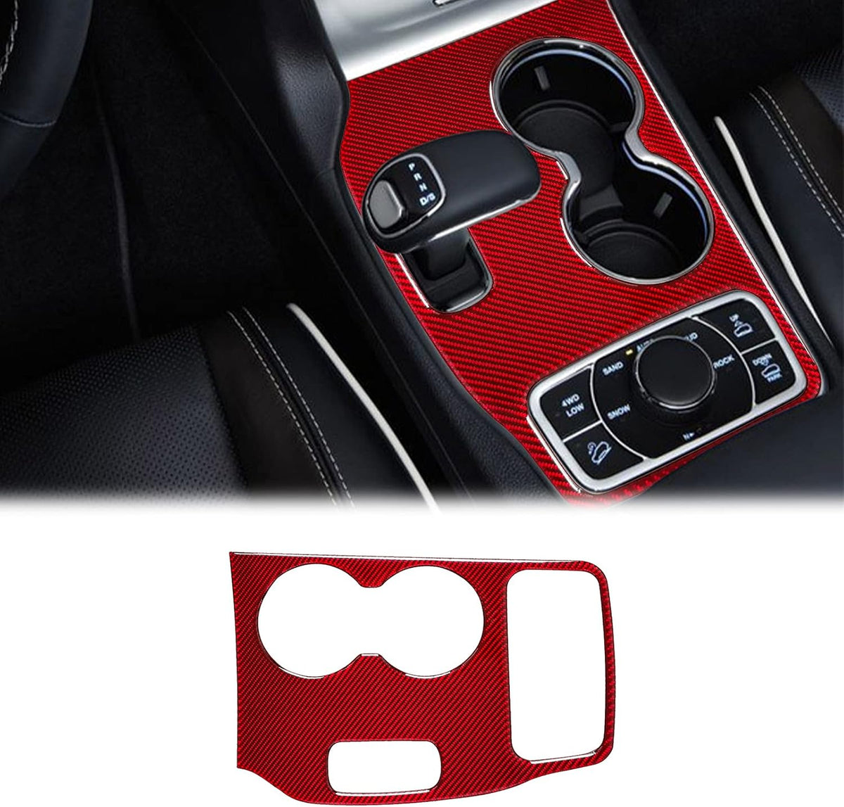 Red Carbon Fiber Gear Shift Box Water Cup Holder Panel Cover Sticker T42147