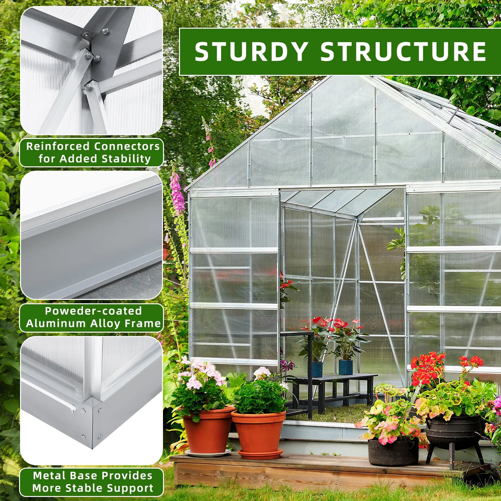10' x 16' Walk-in Greenhouse with Aluminum Frame and Adjustable Roof Vent B1842