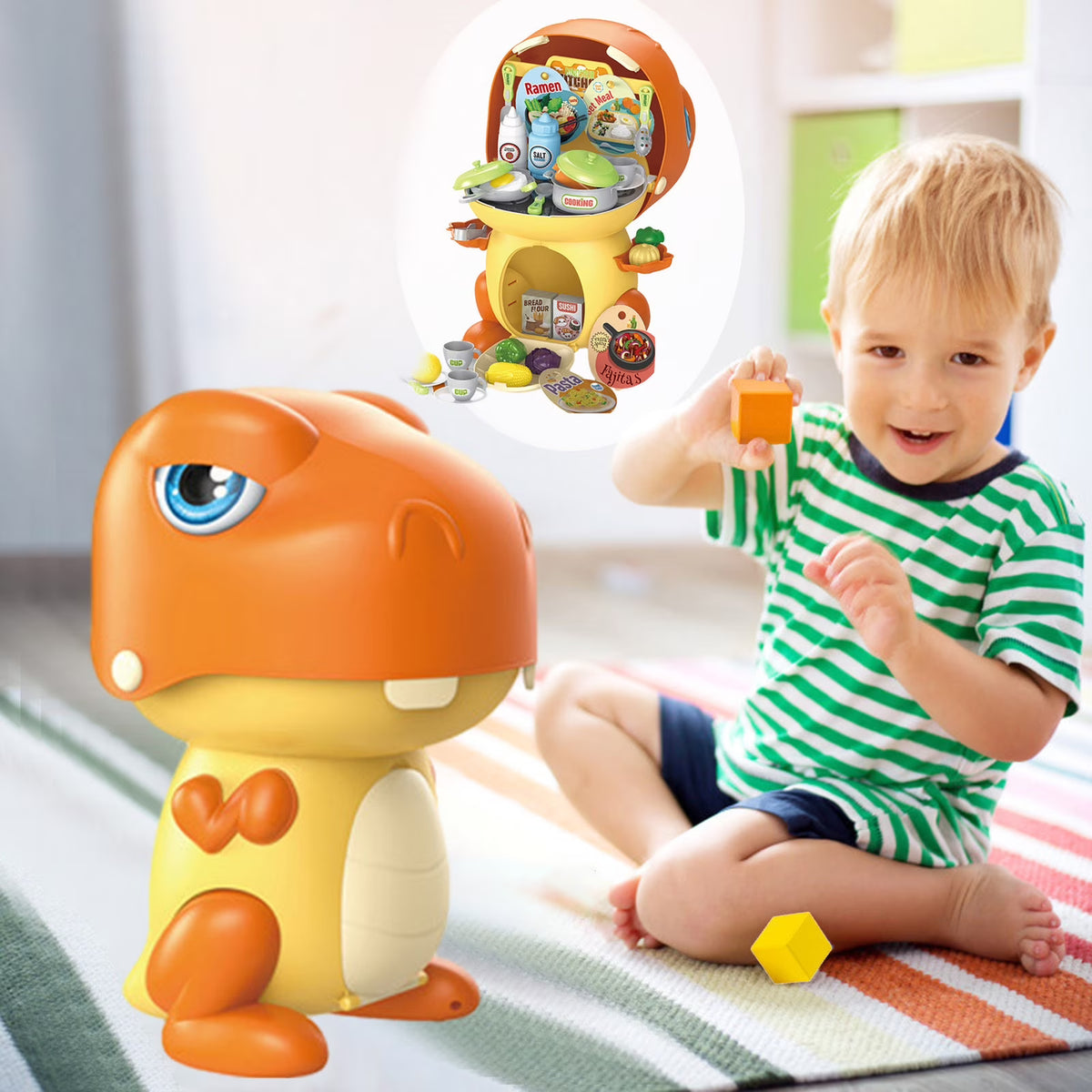 Play House Dinosaur Storage Set Cooking Toy Kitchen Set With Play Food X3441