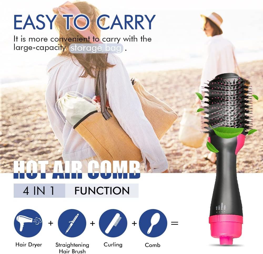 4 in 1 Negative Ion Hot Air Hair Dryer Brush with Hair Clips Massage Comb and Storage Bag K650093