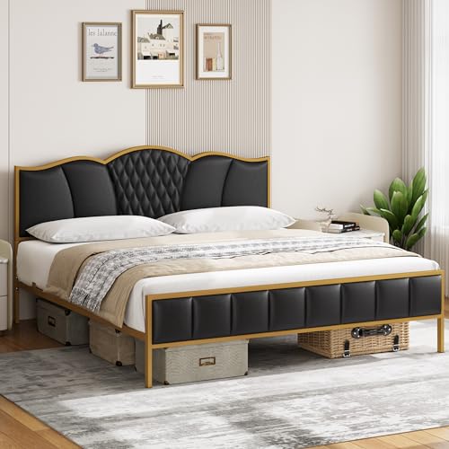 King Faux Leather Platform Bed Frame with Headboard C263
