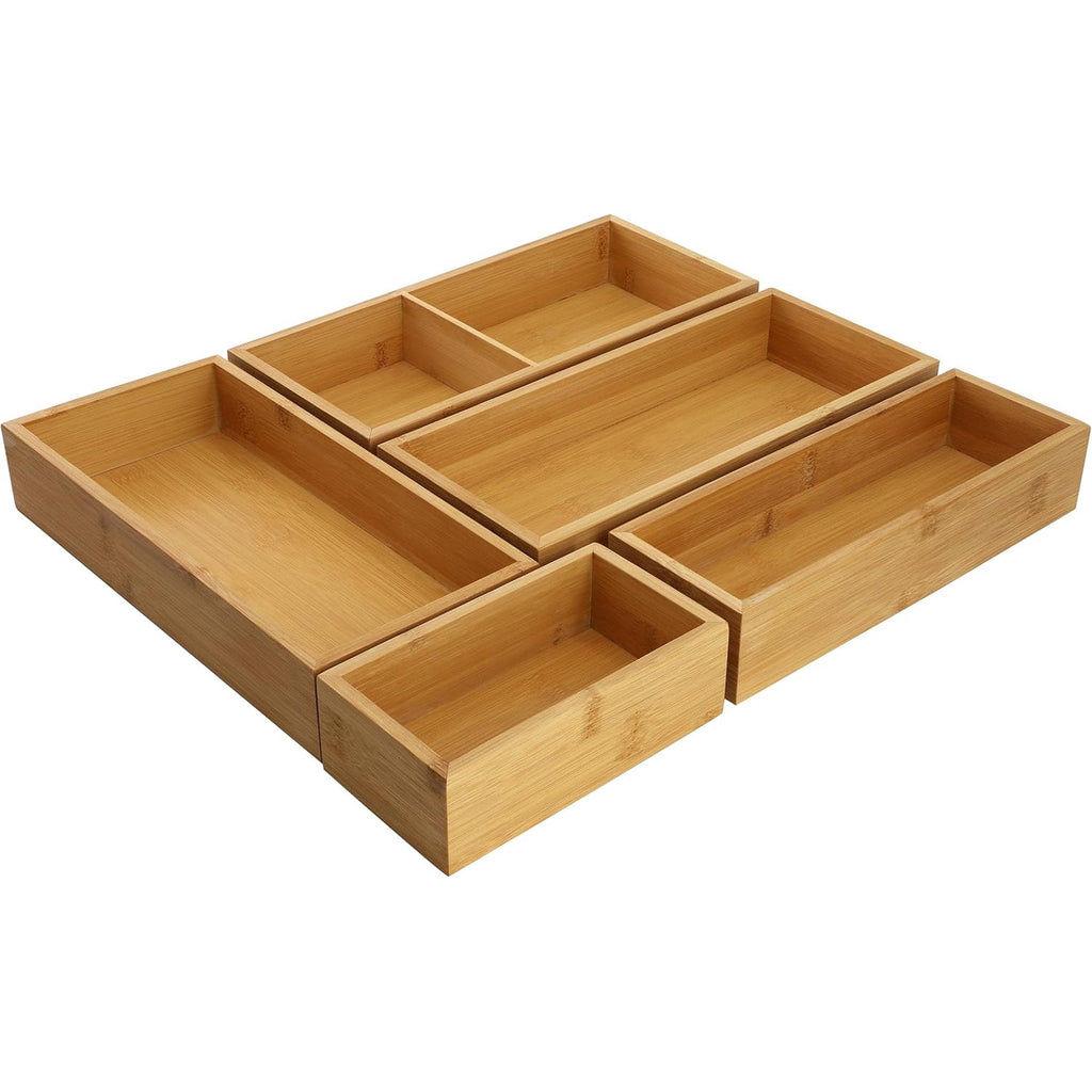 5 Piece Bamboo Wood Drawer Organizer Tray V906090