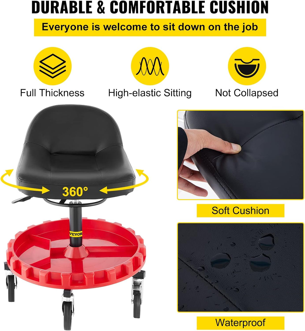 Pneumatic Stool, 400 LBS, 22” to 26” Adjustable Height, Round Shop Stool with Parts Tray R67758