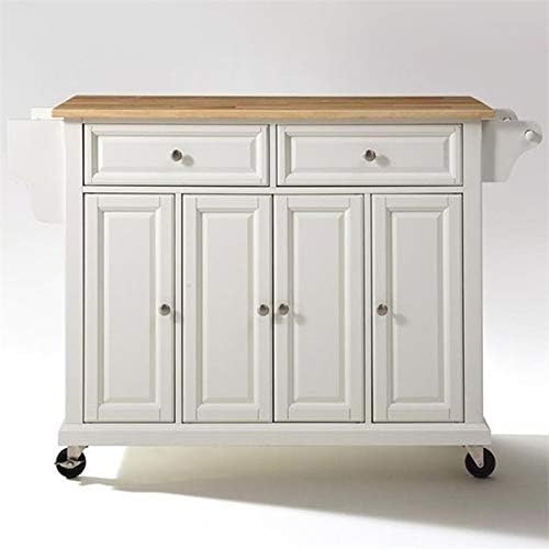 Natural Wood Top Kitchen Cart in White E664936