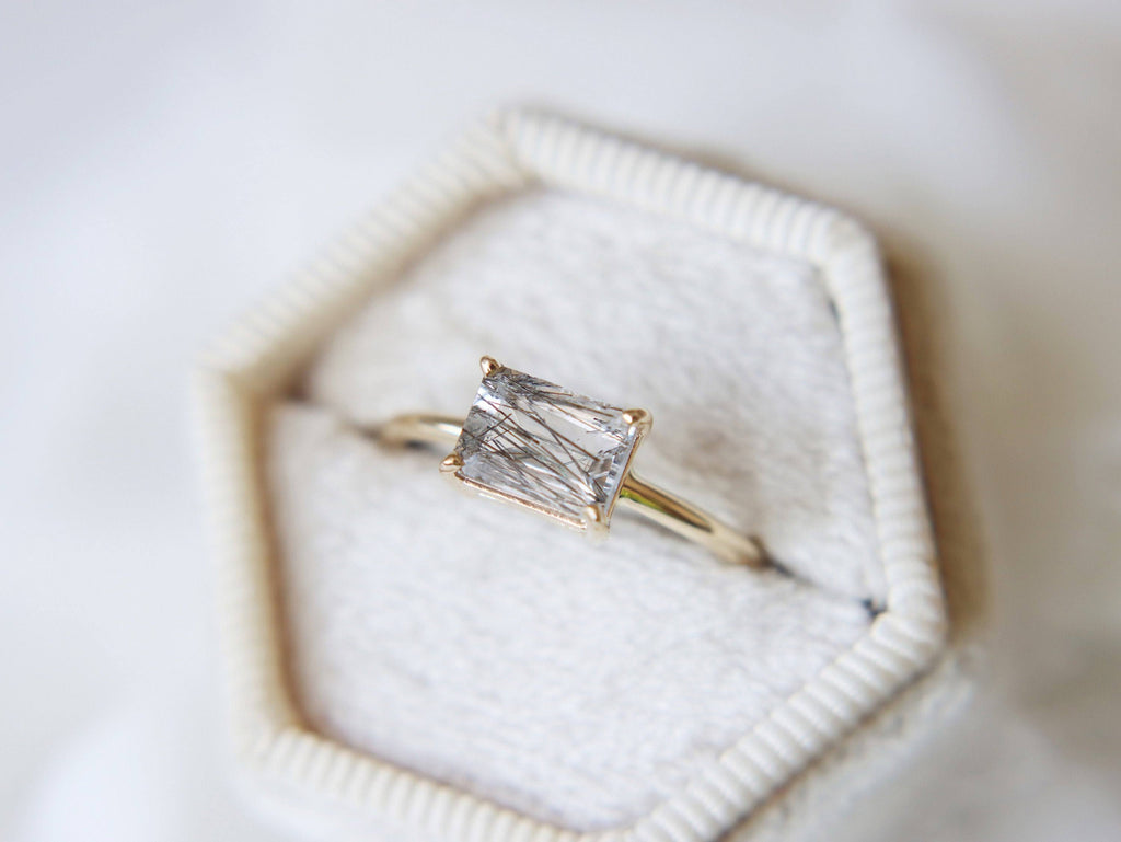Black Rutilated Quartz Emerald Cut Ring S730