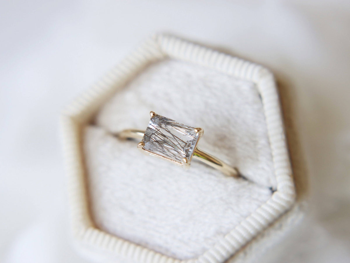 Black Rutilated Quartz Emerald Cut Ring S730