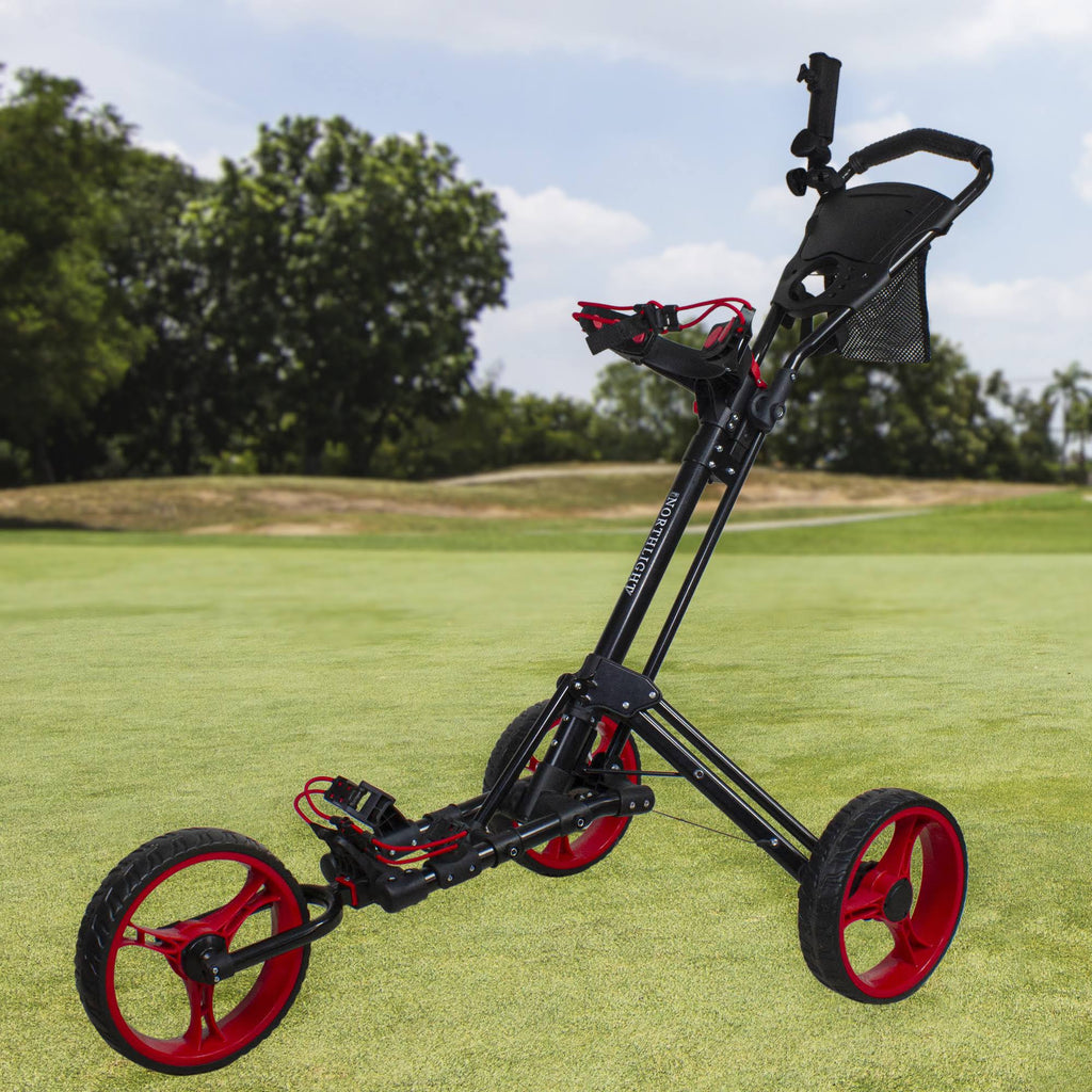 Black and Red 3 Wheel Golf Bag Push Cart S3474