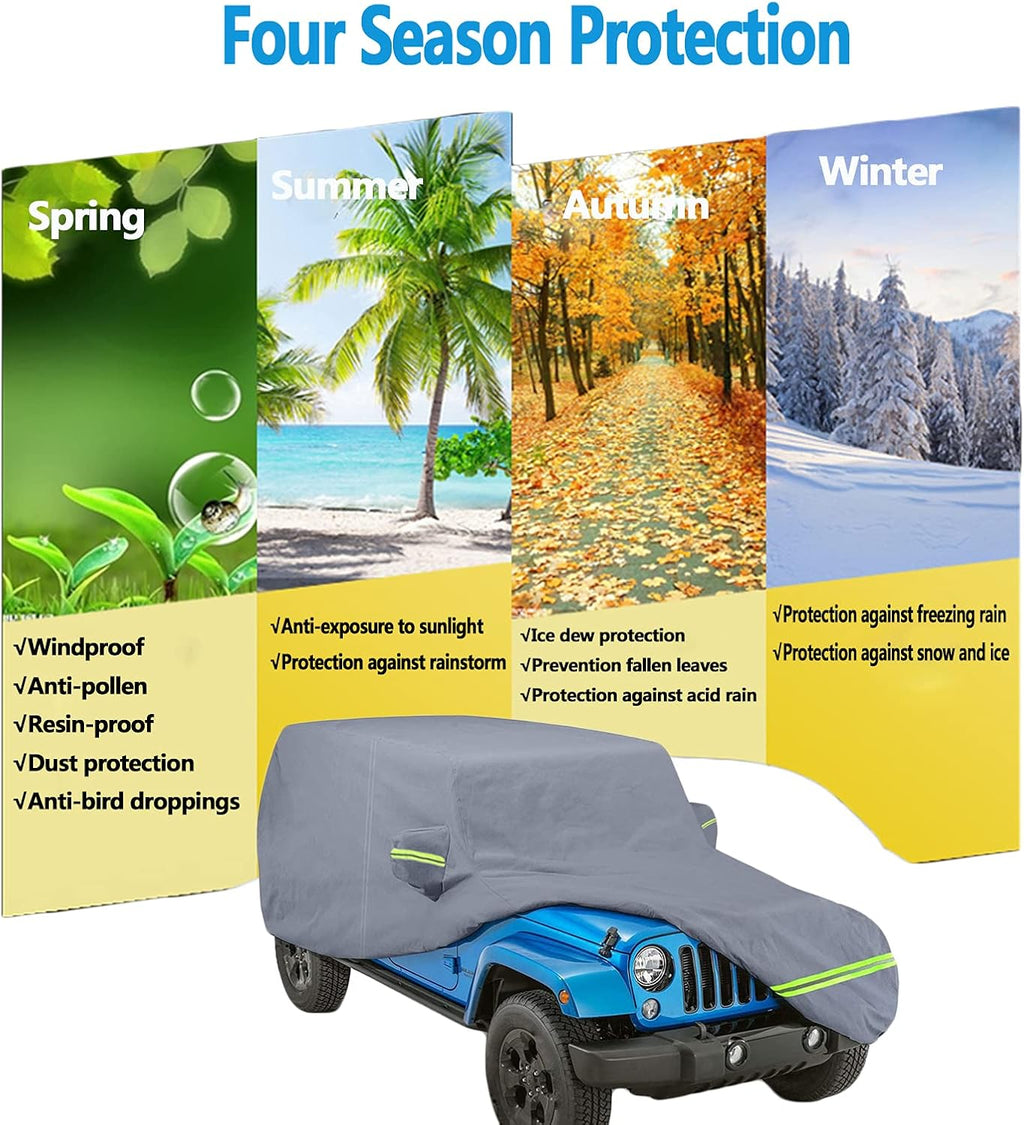 210D Oxford Waterproof Car Cover with Zipper Door, Reflective Strip, Windproof Straps T4157