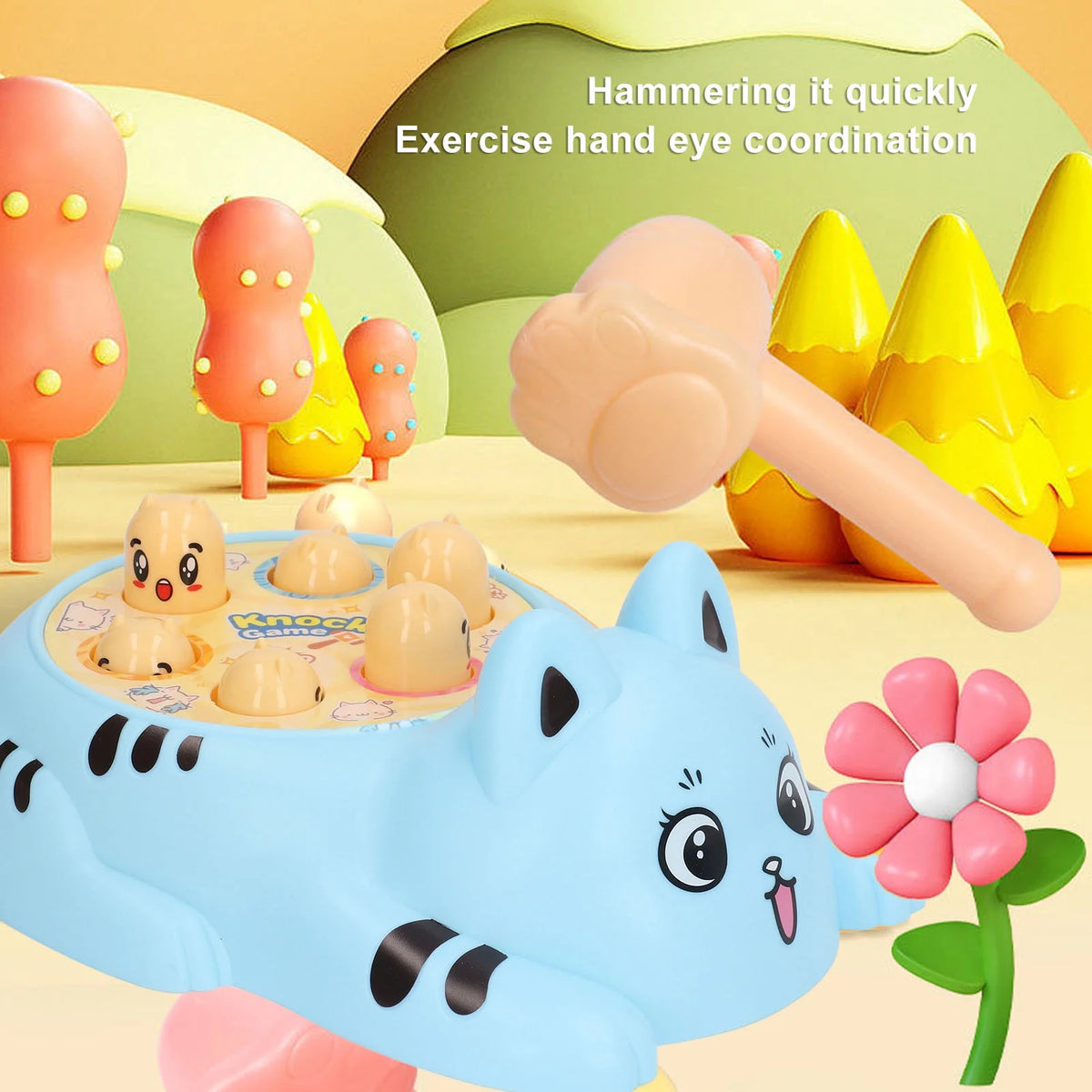 Kids Whack Toy Hammering Pounding Toy Cartoon Cat Shape Interactive Game N344658
